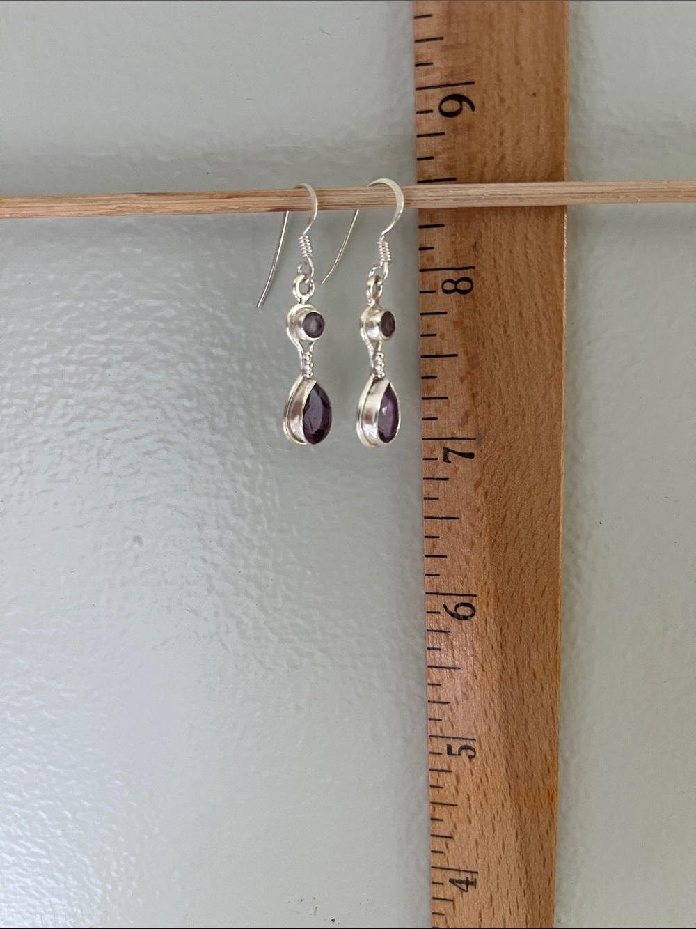 Amethyst in Sterling Silver Drop Earrings - Purple Gemstone - Picture 5 of 5